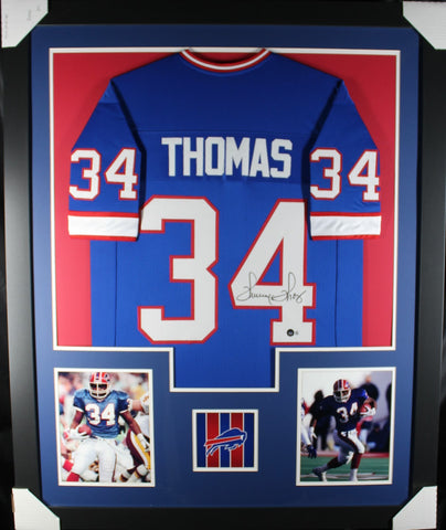 Thurman Thomas framed autographed blue jersey